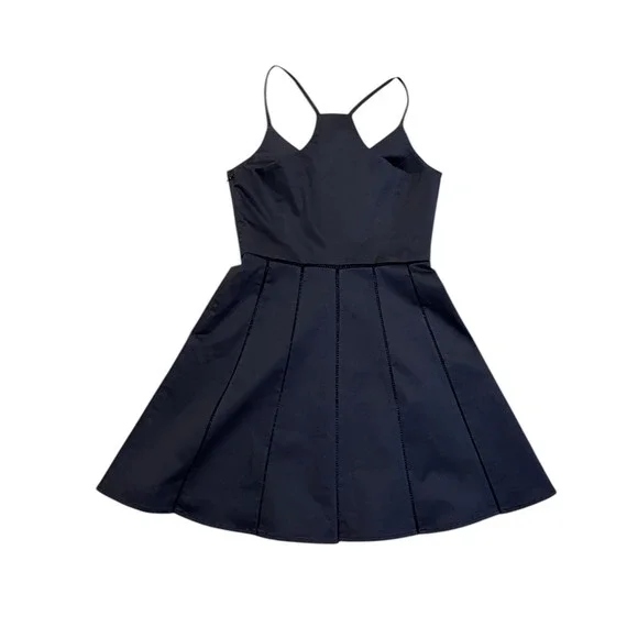 Parker Black Fit and Flare Mini Dress V-Neck Racerback Ladder Stitch XS - Picture 9 of 10